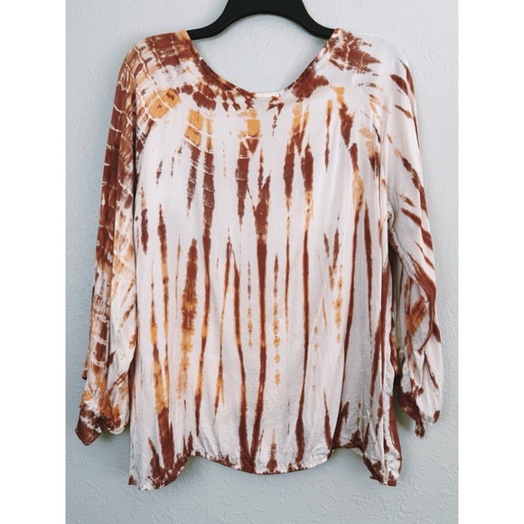 Stark X tie dye satin rustic orange cuff blouse L - Picture 6 of 12